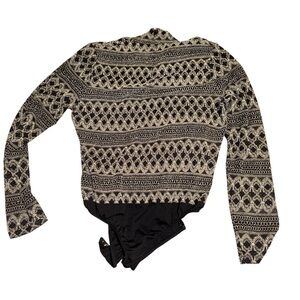 Caché Sheer Black and Cream Bodysuit